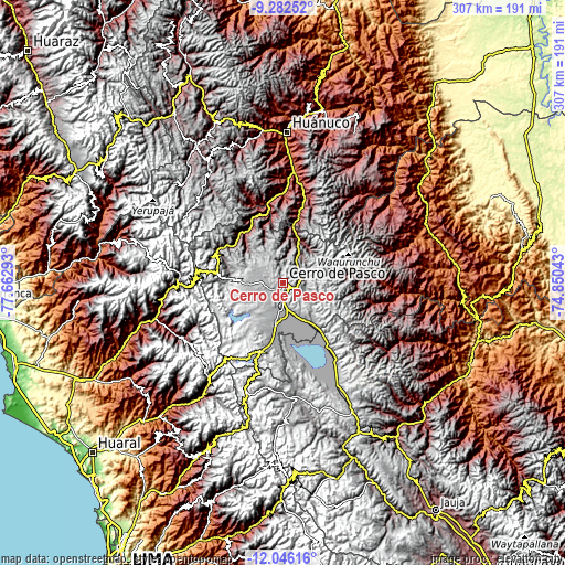 Topographic map of Cerro de Pasco