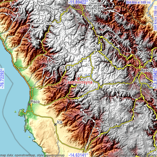 Topographic map of Castrovirreyna