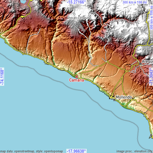 Topographic map of Camaná