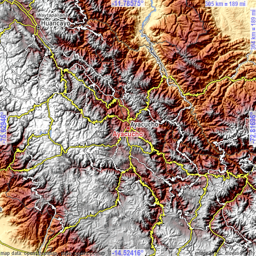 Topographic map of Ayacucho