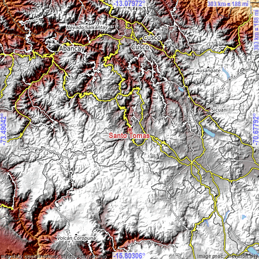 Topographic map of Santo Tomas