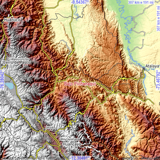 Topographic map of Bajo Pichanaqui