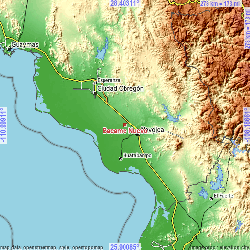 Topographic map of Bacame Nuevo