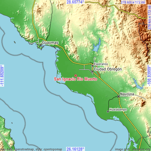 Topographic map of San Ignacio Río Muerto