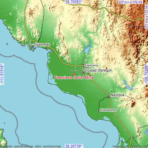 Topographic map of Francisco Javier Mina