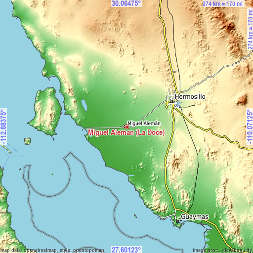 Topographic map of Miguel Alemán (La Doce)