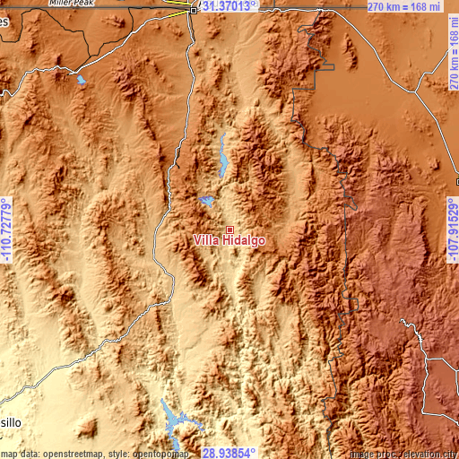 Topographic map of Villa Hidalgo