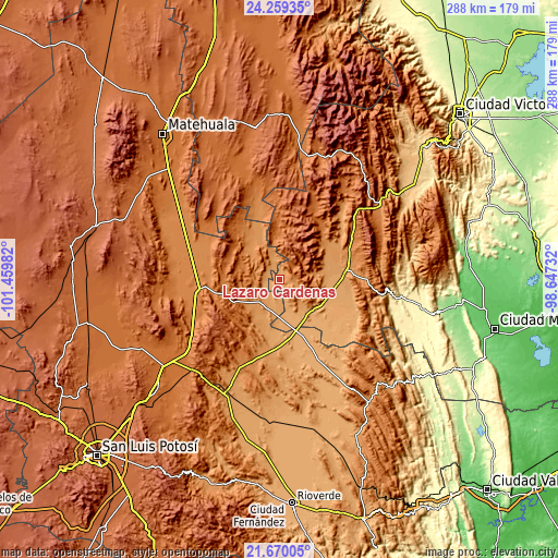 Topographic map of Lázaro Cárdenas