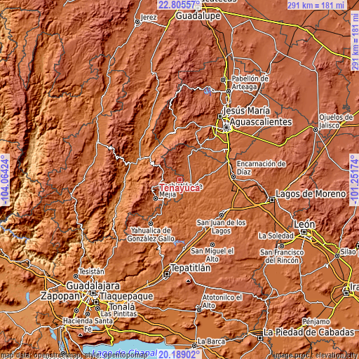Topographic map of Tenayuca
