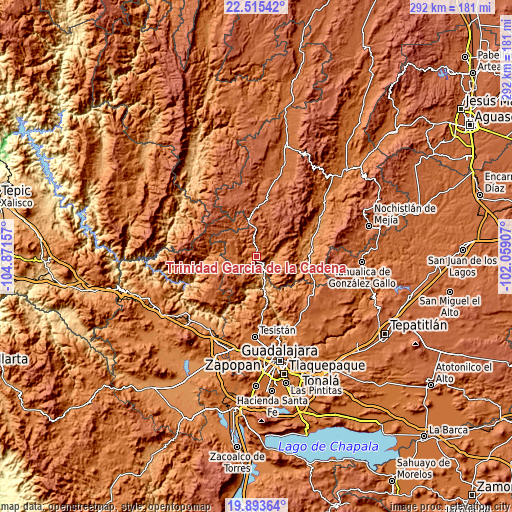 Topographic map of Trinidad García de la Cadena