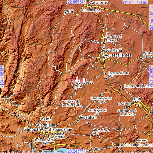 Topographic map of Tlachichila