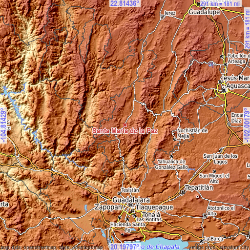 Topographic map of Santa María de la Paz