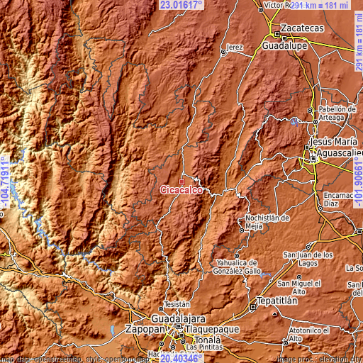 Topographic map of Cicacalco