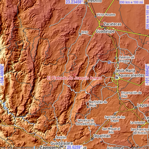 Topographic map of El Plateado de Joaquín Amaro