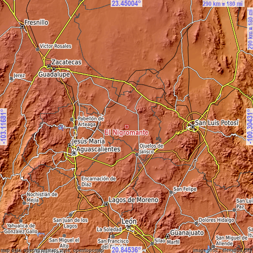 Topographic map of El Nigromante