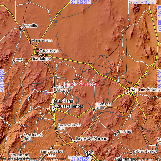 Topographic map of Ignacio Zaragoza