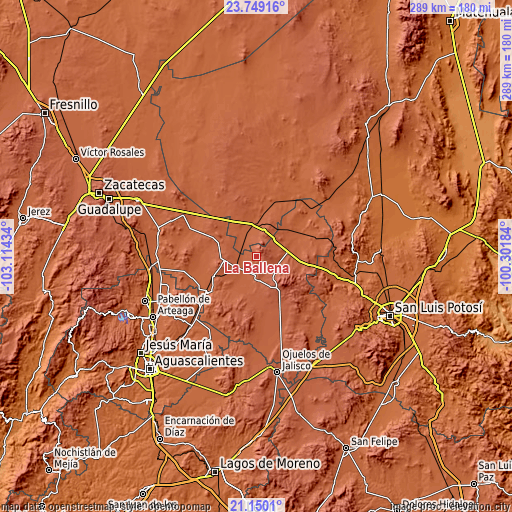 Topographic map of La Ballena