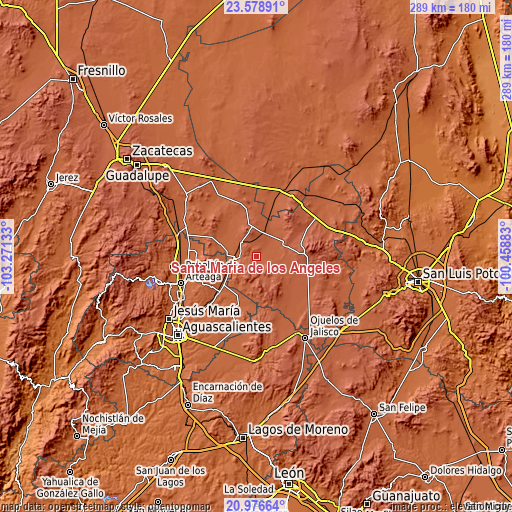 Topographic map of Santa María de los Ángeles