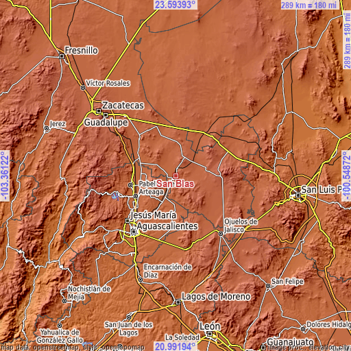 Topographic map of San Blas