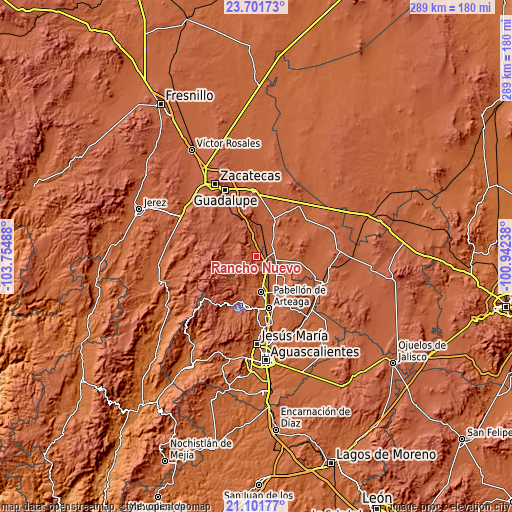 Topographic map of Rancho Nuevo