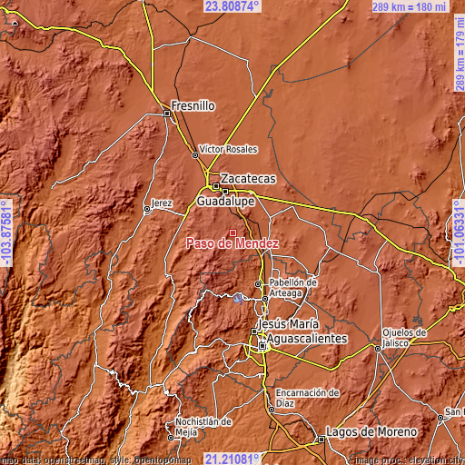Topographic map of Paso de Méndez
