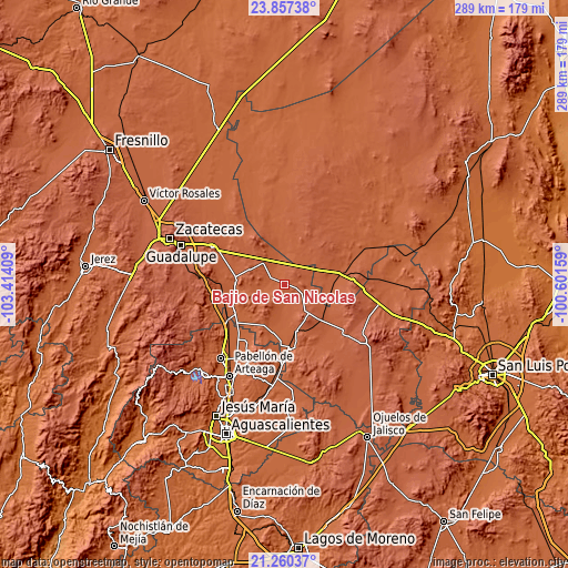 Topographic map of Bajío de San Nicolás