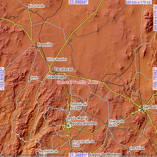 Topographic map of General Pánfilo Natera