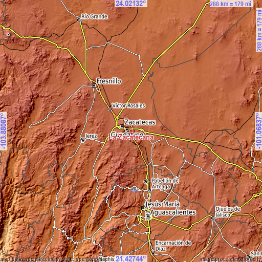 Topographic map of La Zacatecana