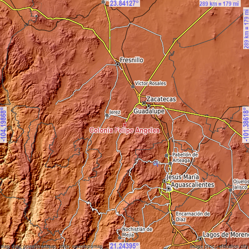 Topographic map of Colonia Felipe Ángeles