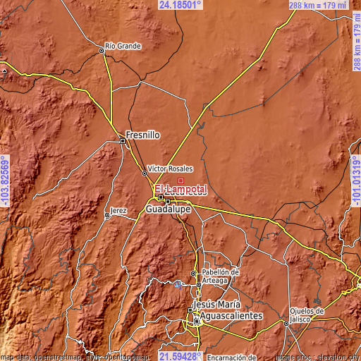 Topographic map of El Lampotal