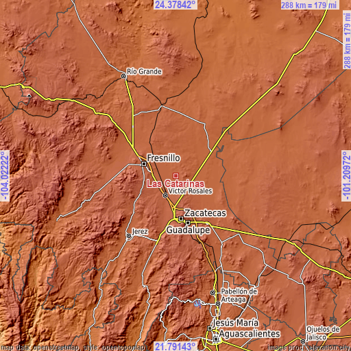 Topographic map of Las Catarinas