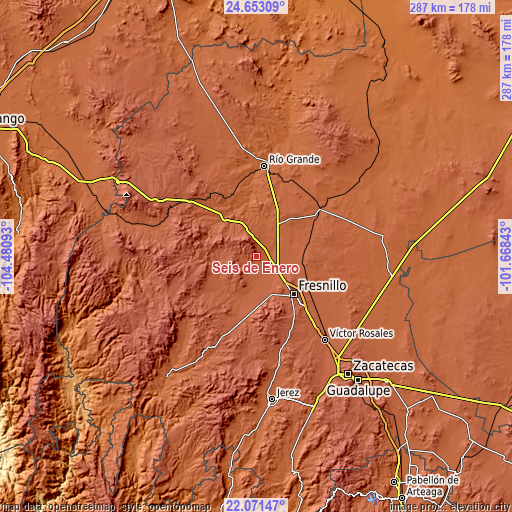 Topographic map of Seis de Enero