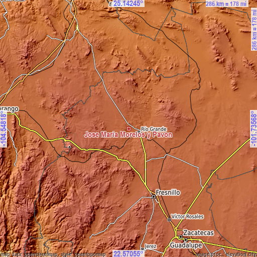 Topographic map of José María Morelos y Pavón