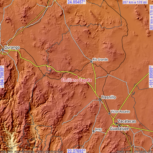 Topographic map of Emiliano Zapata