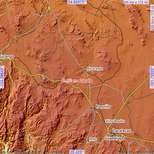 Topographic map of Emiliano Zapata