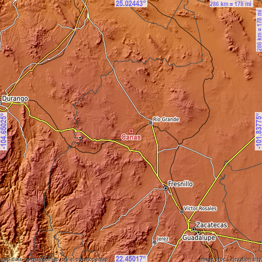 Topographic map of Cañas