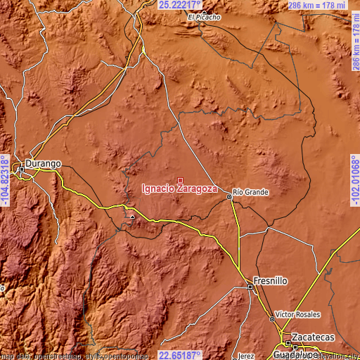 Topographic map of Ignacio Zaragoza