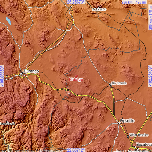 Topographic map of Hidalgo