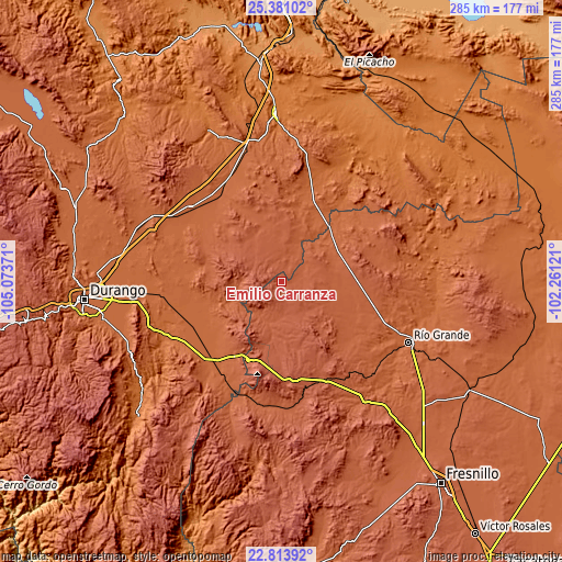 Topographic map of Emilio Carranza