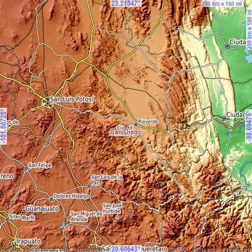 Topographic map of San Diego