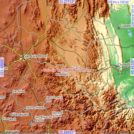 Topographic map of Colonia Veinte de Noviembre