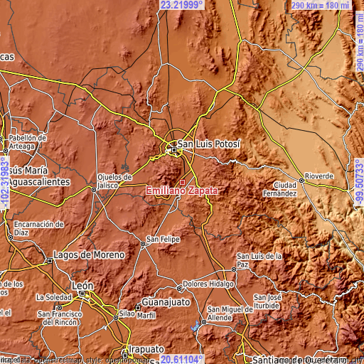 Topographic map of Emiliano Zapata