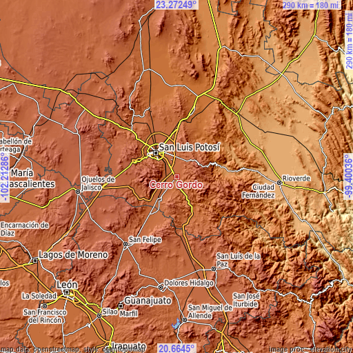 Topographic map of Cerro Gordo