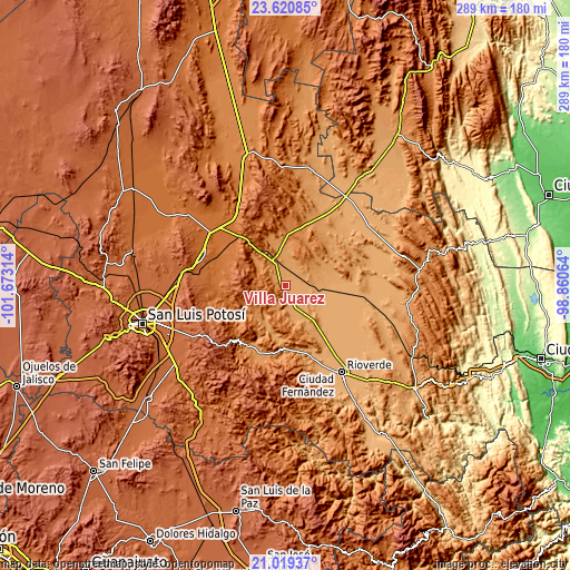 Topographic map of Villa Juárez