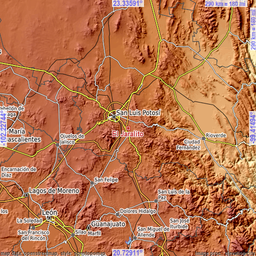 Topographic map of El Jaralito