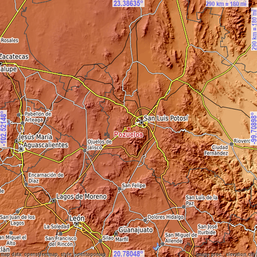 Topographic map of Pozuelos