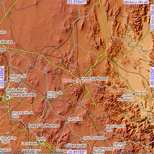Topographic map of Monte Obscuro