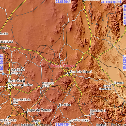 Topographic map of Palmar Primero