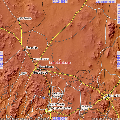 Topographic map of Los Zacatones