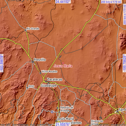 Topographic map of Jesús María